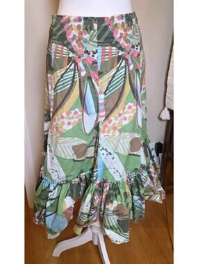 Anthropologie Fei Harlequin Boho Carnival Mod Floral Ruffle Hem Flounce Skirt 4